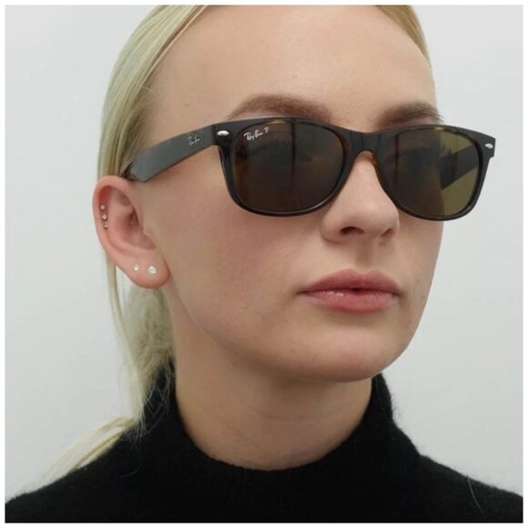 Ray-Ban • New Wayfarer Classic Polarized Sunglasses • Tortoise/G-15 • With Case - Picture 2 of 9